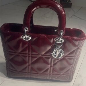 Luxury Red Quilted Patent Leather Tote Bag